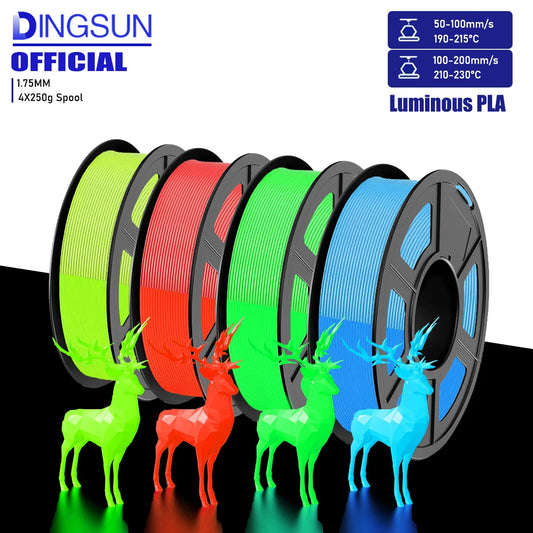 DINGSUN Glow in the Dark PLA Filament 1.75mm | High Flow 3D Print 3D Printer Filament Peaceful Pleasures Health and Wellness 4 Color set 1000g