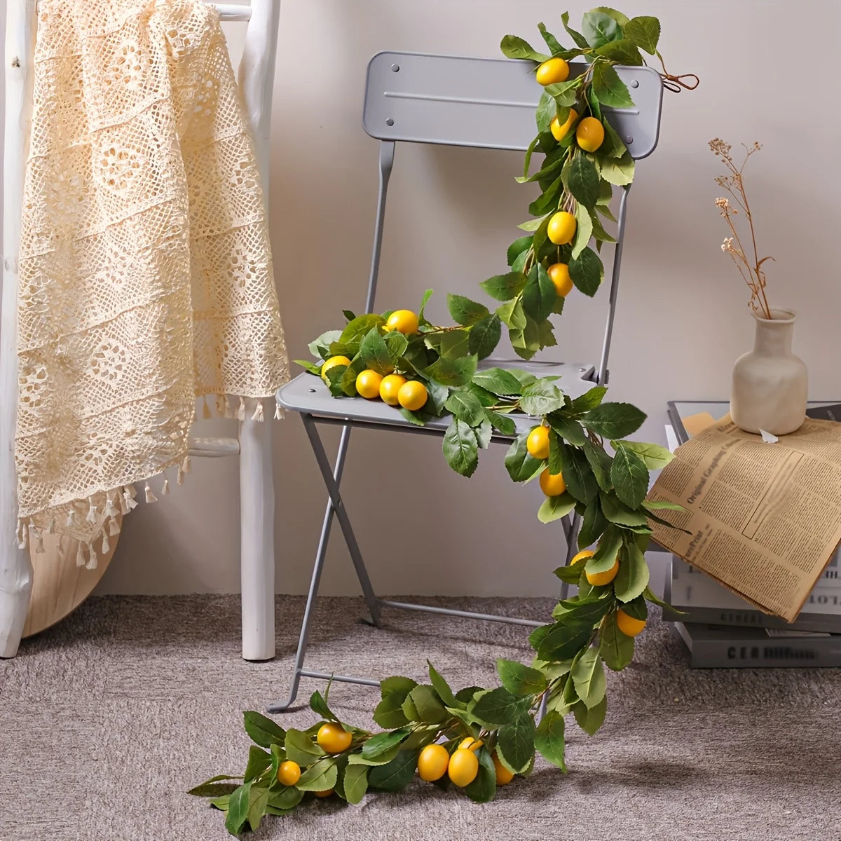 Artificial Lemon Garland Wreath | Faux Lemon Home Decor Artificial Flower Garland Peaceful Pleasures Health and Wellness