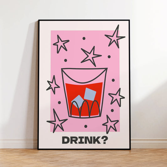 Minimalist "Drink?" Quote Stars Canvas Wall Art Print Canvas Wall Art Print Peaceful Pleasures Health and Wellness G4288 30x40cm Wood Framed