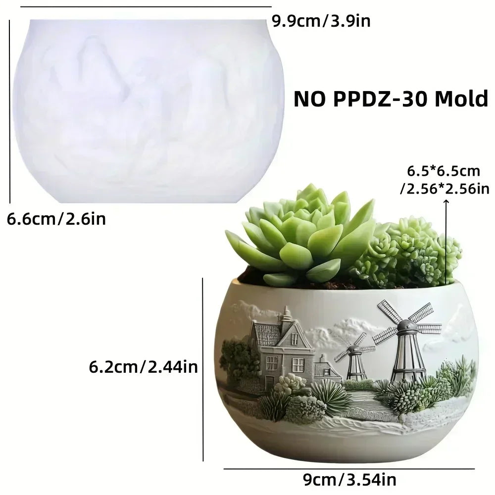 Windmill Town Silicone Mold – Resin Succulent Pot & Storage Box