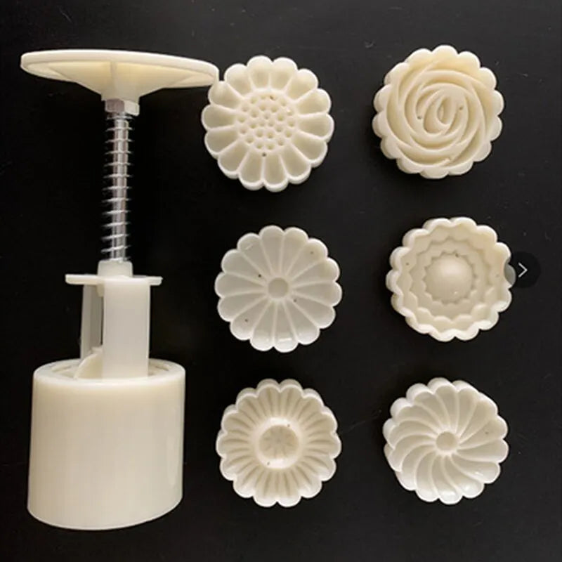 Mooncake Mold Mid-Autumn Festival Hand-Pressure Flower Moon Cake Mould DIY Hand Mooncake Pressure Fondant Decoration Tools Peaceful Pleasures Health and Wellness