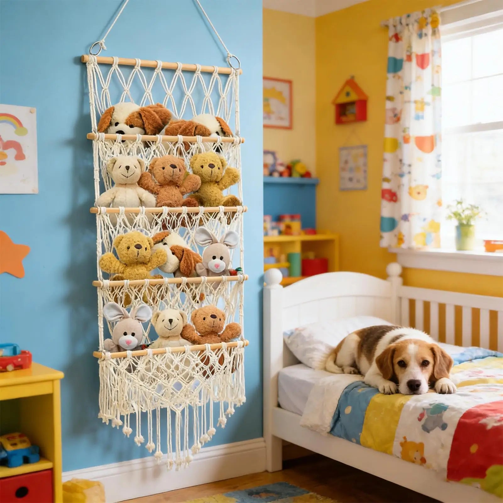 4-Layer Boho Stuffed Animal Storage Net Hammock | Nursery Toy Storage Hammock Peaceful Pleasures Health and Wellness