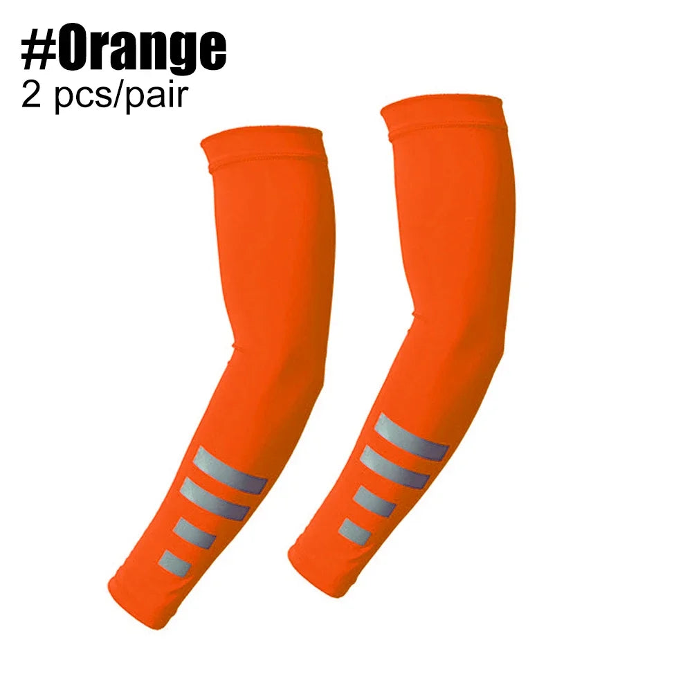 Fingerless Gloves & Arm Warmers Set - Thumb Hole Knit Sleeves for Running, Cycling, Gym - Men & Women (1 Pair) Peaceful Pleasures Health and Wellness Orange-1Pair