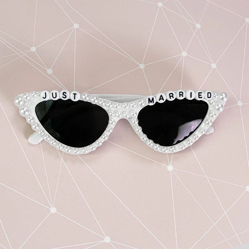 Pearl Just Married Sunglasses – Bride Bachelorette Party Gift Novelty Sunglasses Peaceful Pleasures Health and Wellness just married