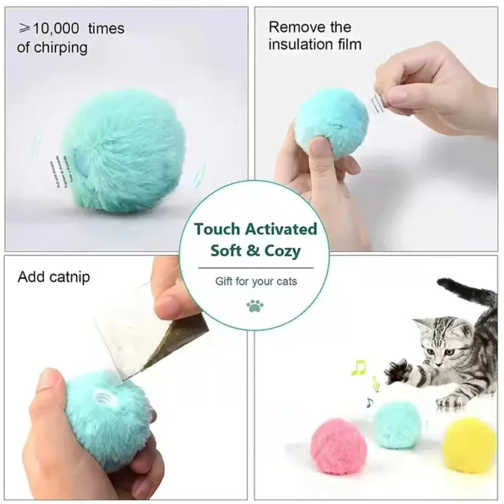 Interactive Electric Catnip Ball Cat Toy – Plush Squeaky Kitten