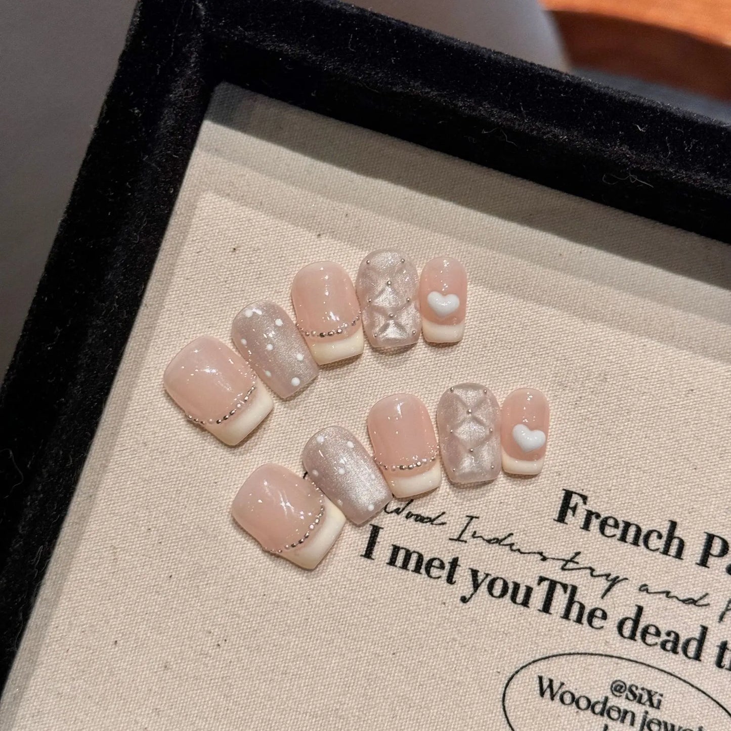 Handmade Press on Nails Sweet Bowknot Pearl Decor French Fake Nails for Women Girl Wearable Shiny Cat Eye Bride False Nail Tips Peaceful Pleasures Health and Wellness XS 4