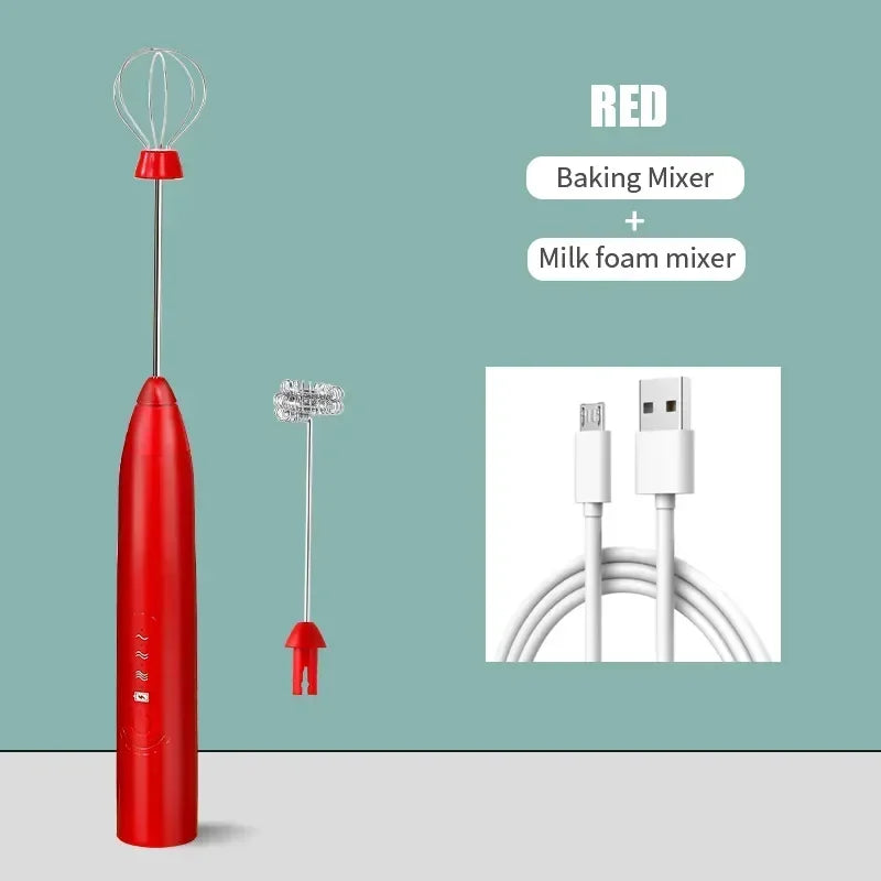 Electric Milk Froth Stirrer Wireless Coffee Whisk Handheld Egg Beater Cappuccino Foam Stirrer USB Portable Kitchen Tools Frother Peaceful Pleasures Health and Wellness Red