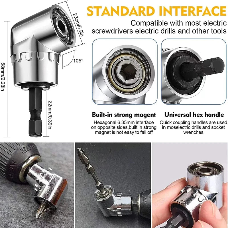 105 Degree Screwdriver 1/4 inch Extension Hex Drill Bit Adjustable Hex bit Angle Driver Screwdriver Socket Holder Adaptor Tools Peaceful Pleasures Health and Wellness