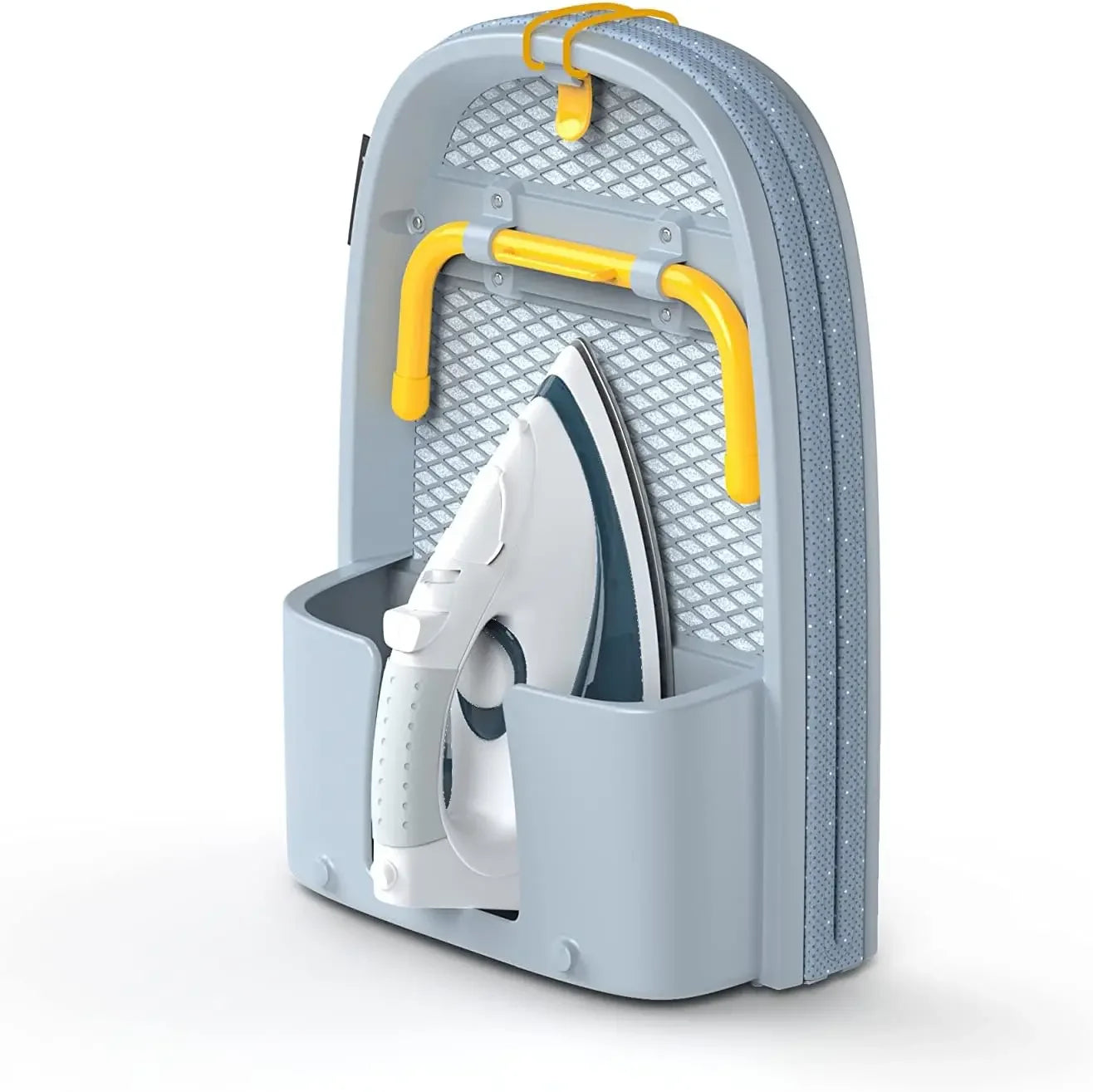 Compact Folding Tabletop Ironing Board with Iron Holder & Wall Mount, Space-Saving Grey/Yellow Design Peaceful Pleasures Health and Wellness United States