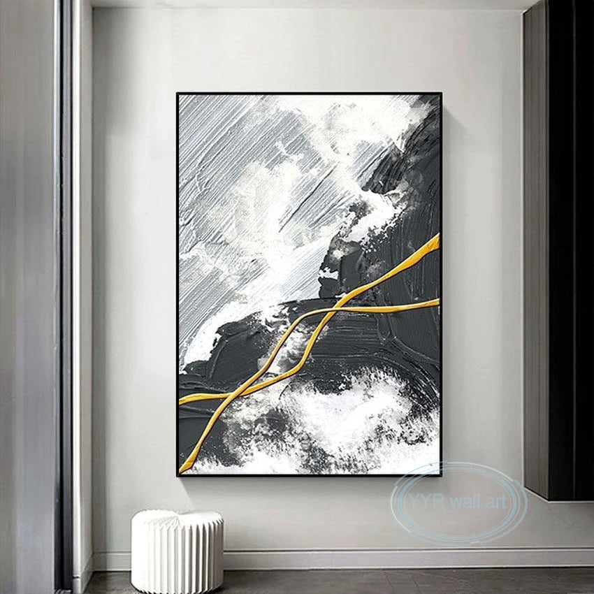 Hot Selling Gold Foil Decorative Mural 100% Handmade Canvas Wall Art Oil Painting Nordic Modern Minimalist Poster for Home Hotel Peaceful Pleasures Health and Wellness