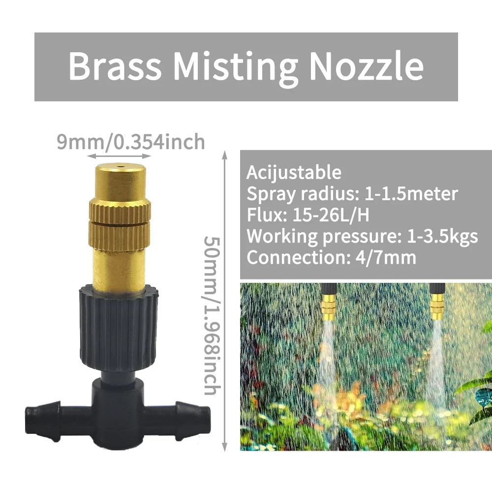 5M-30M Garden Brass Misting Cooling System Irrigation Watering 1/4'' Atomizer Nozzles 4/7mm Hose for Outdoor Greenhouse Pot Peaceful Pleasures Health and Wellness