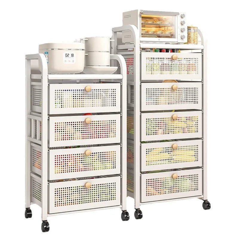 Space Saving Heavy Duty Multi Layer Rolling Fruit Vegetable Basket Storage Cart for Kitchen Floor Standing Organizer Peaceful Pleasures Health and Wellness