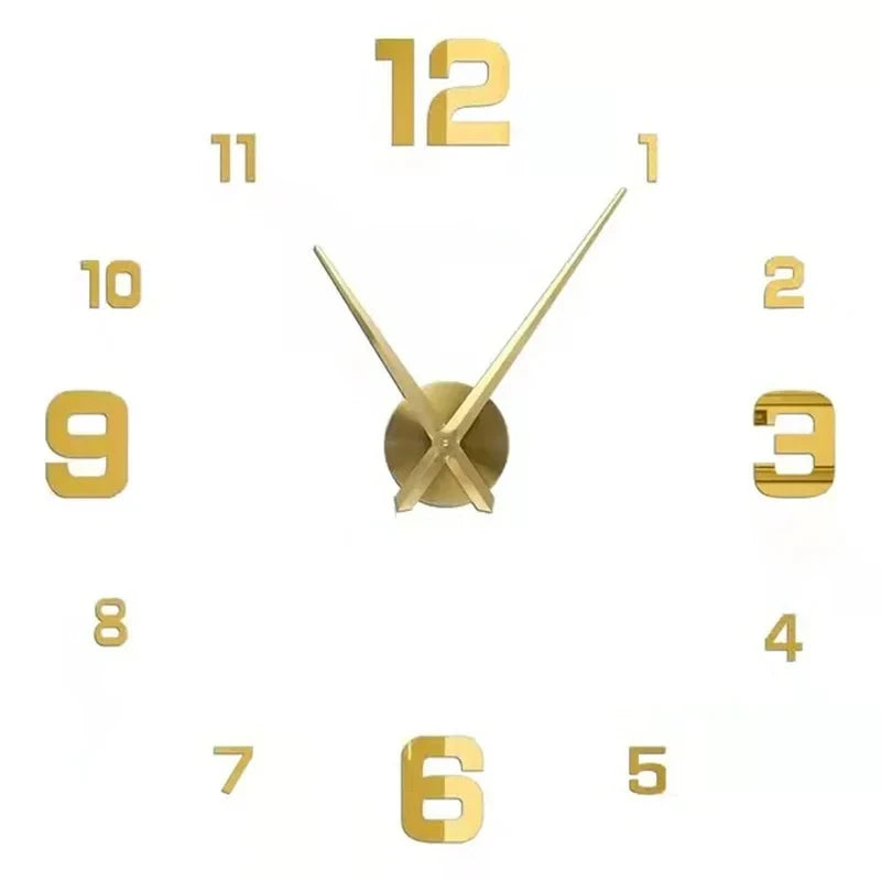 Modern 3D DIY Acrylic Mirror Wall Clock – Large Quartz Frameless Design
