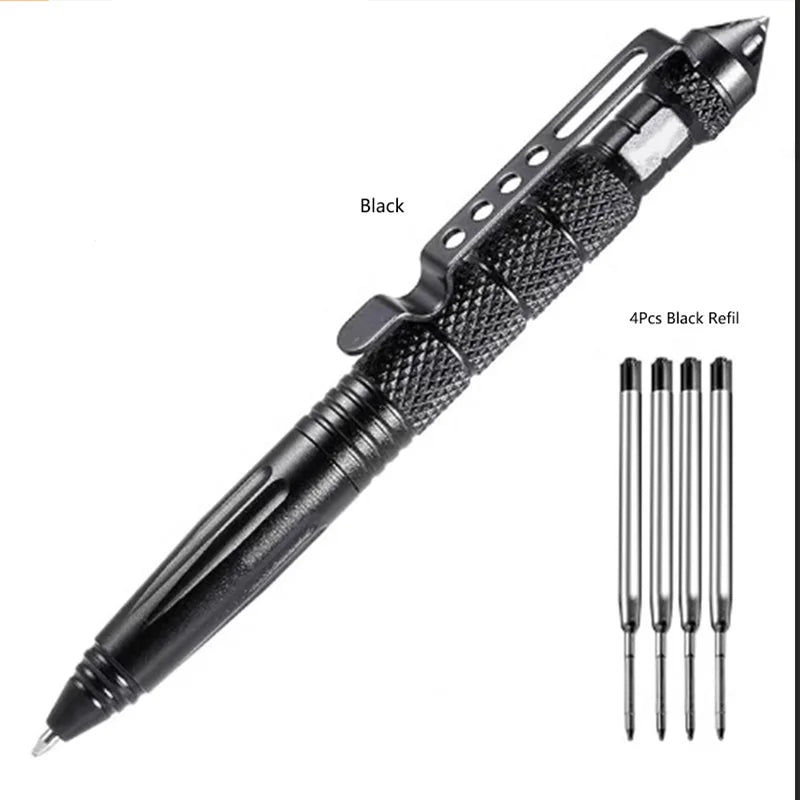 Outdoor Self-defense B2 Tungsten Steel Head Tactical Defense Pen Replace The Ink Cartridge for Outdoor Window-breaking Survival Peaceful Pleasures Health and Wellness Black