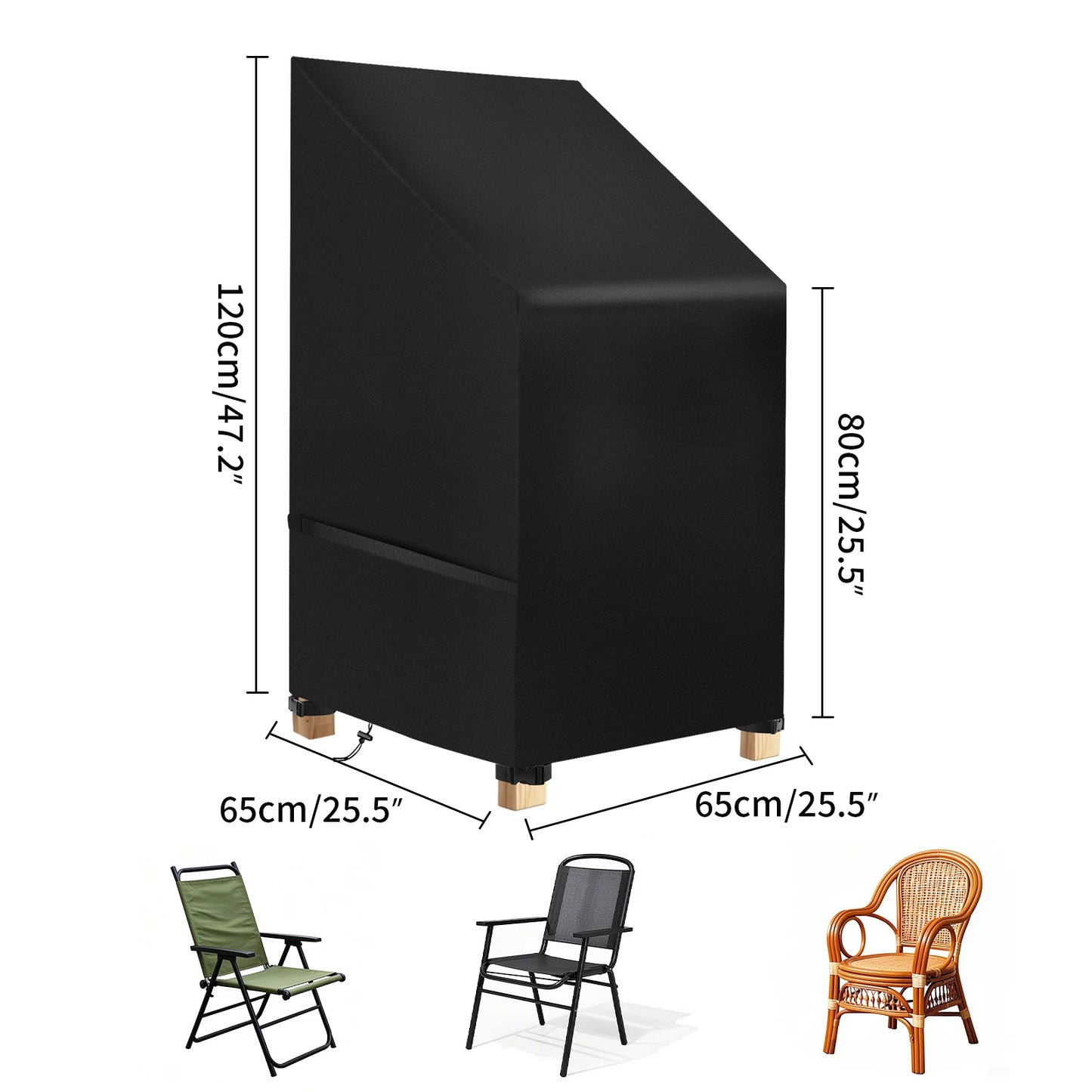 Stacked Chair Cover Waterproof Patio Bench Cover Outdoor Garden Furniture Protector Sofa Seat Rain Snow Dust Proof Covers Black Peaceful Pleasures Health and Wellness 65x65x80x120cm 1