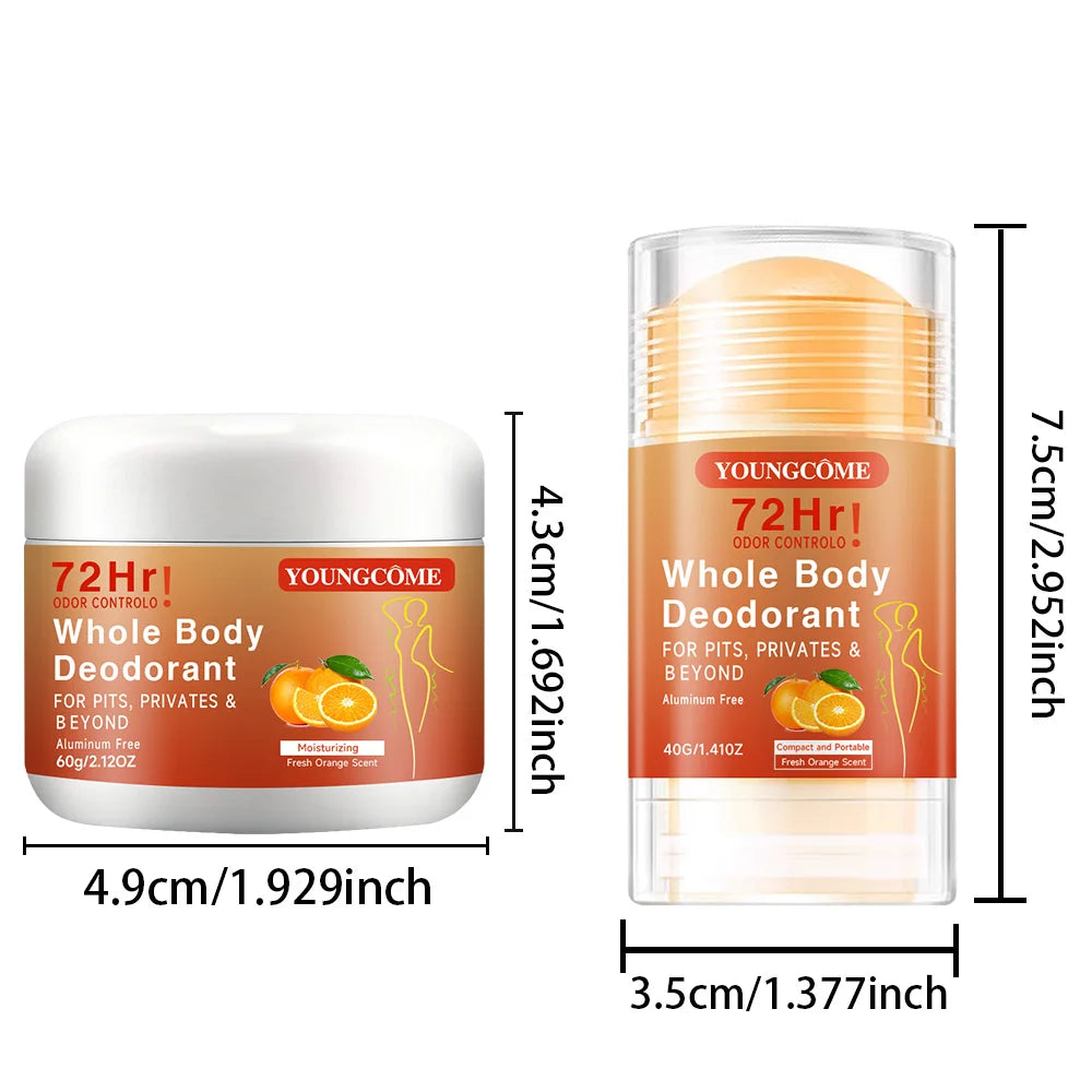 YOUNGCOME 72H Whole Body Deodorant Stick | Underarm Odor Control Deodorant Stick Peaceful Pleasures Health and Wellness 60g-40g
