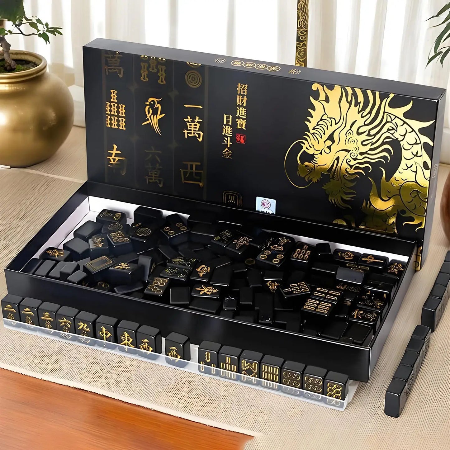 144-Piece Portable Mahjong Set with Racks & Dice | Travel Game
