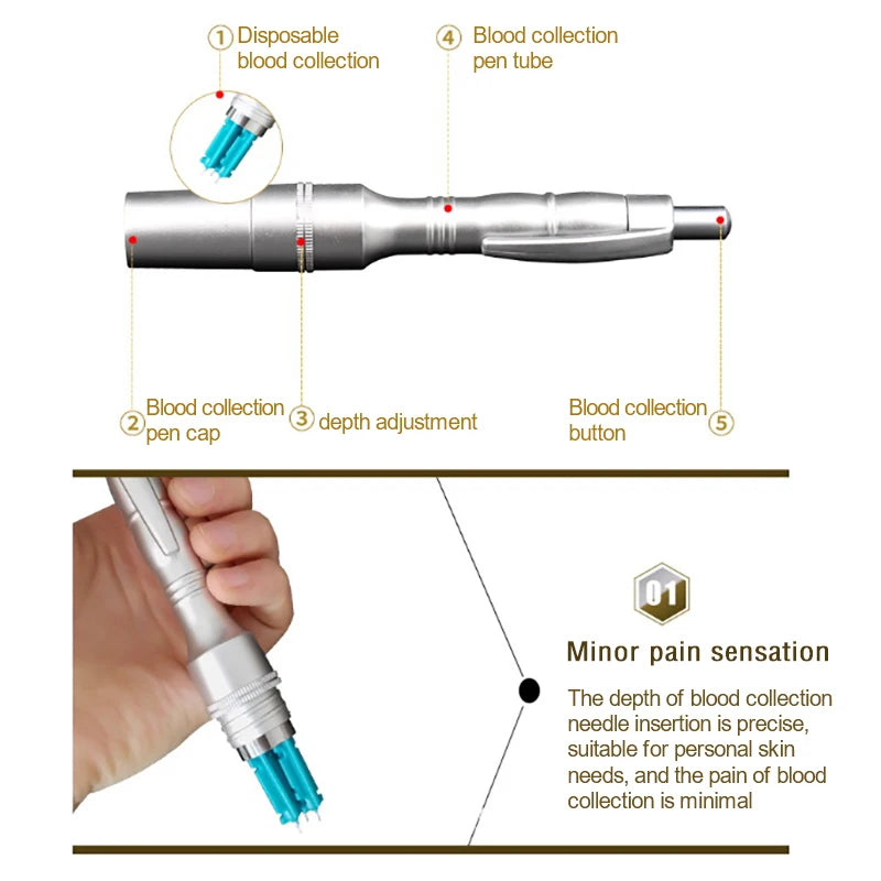 Silver Three-needle Blood Lancing Pen Cupping Acupuncture Massage Device For Blood Test Blood Collection Device Adjustable Depth Peaceful Pleasures Health and Wellness Silver