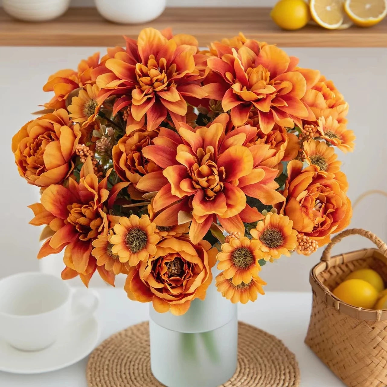 Silk Artificial Dahlia Rose Daisy Bouquet – Wedding & Party Decor