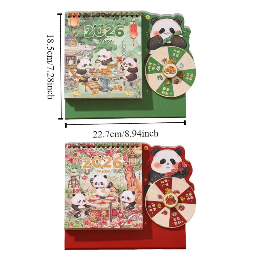 Cartoon Panda New Year Desktop Calendar Tear-away Double Coil Rotary Table Calendar 3D Thick Planner Calendar Student Peaceful Pleasures Health and Wellness