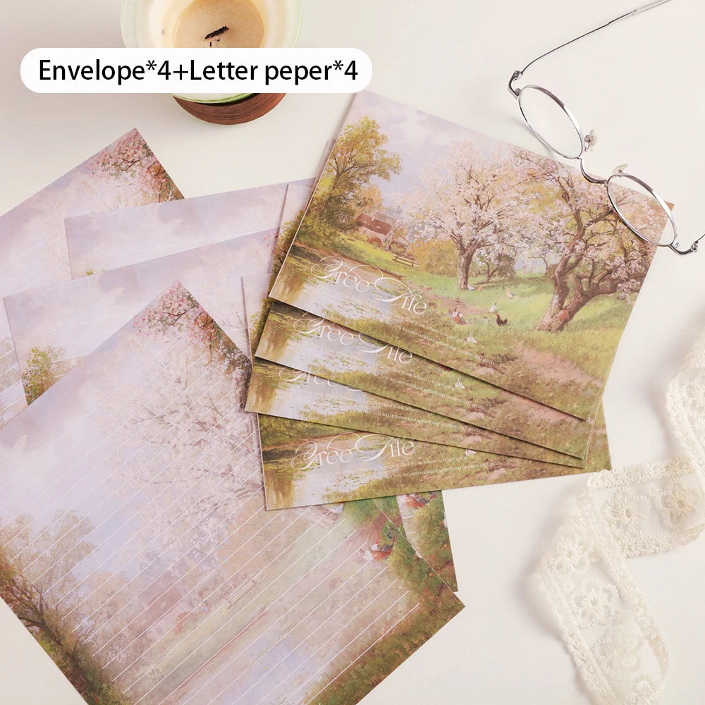 4 Sets Spring Countryside Envelope Letter Paper Gentle Retro Student
