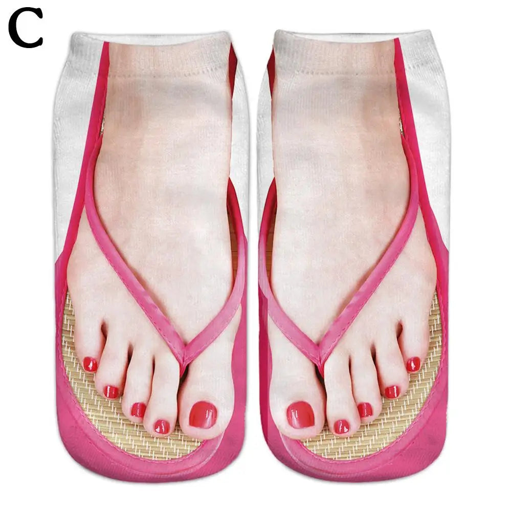 1 Pair 3D Printing Pattern Flip Flop Socks Funny Socks for Women Flip-flop Ankle Socks Low Cut Floor Socks Hosiery Novelty Gifts Peaceful Pleasures Health and Wellness C
