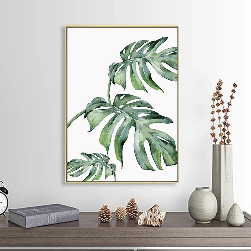 Tropical Nordic Green Leaves Canvas Wall Art | Botanical Print