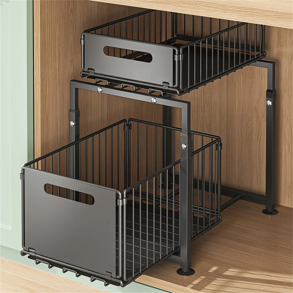 2-Tier Pull-Out Under Sink Organizer | No-Drill Cabinet Storage