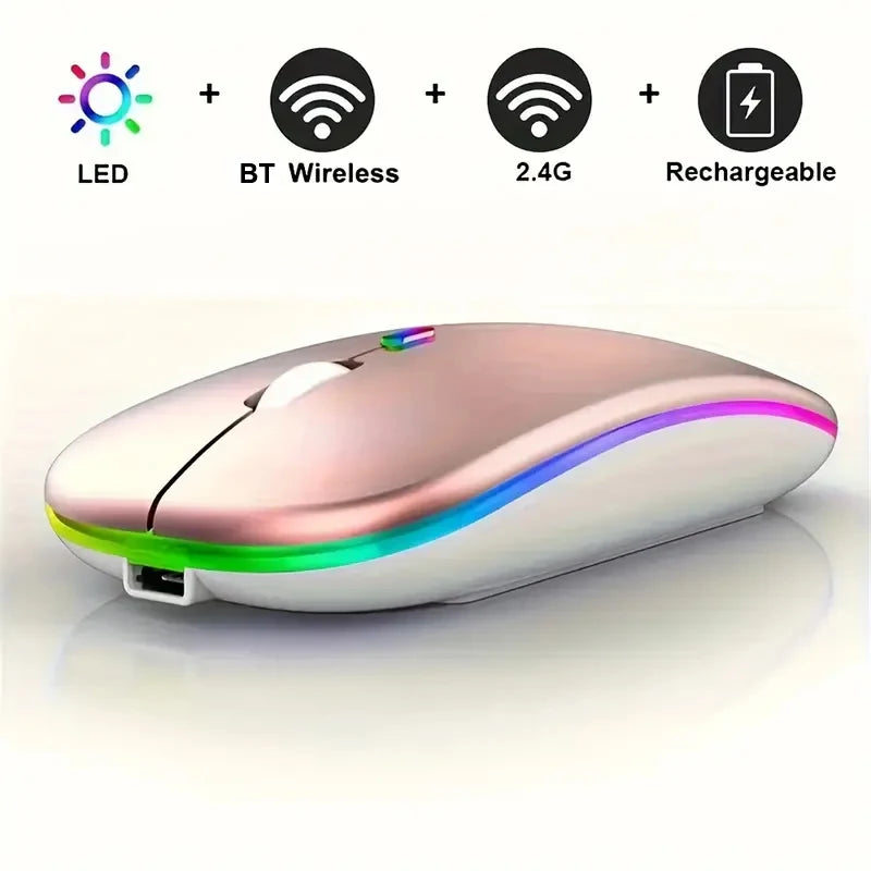 LED Bluetooth-compatible Wireless Mouse 2.4GHz Slim Rechargeable Silent Mice RGB Ergonomic Gaming mouse for Computer Laptop PC Peaceful Pleasures Health and Wellness Rose