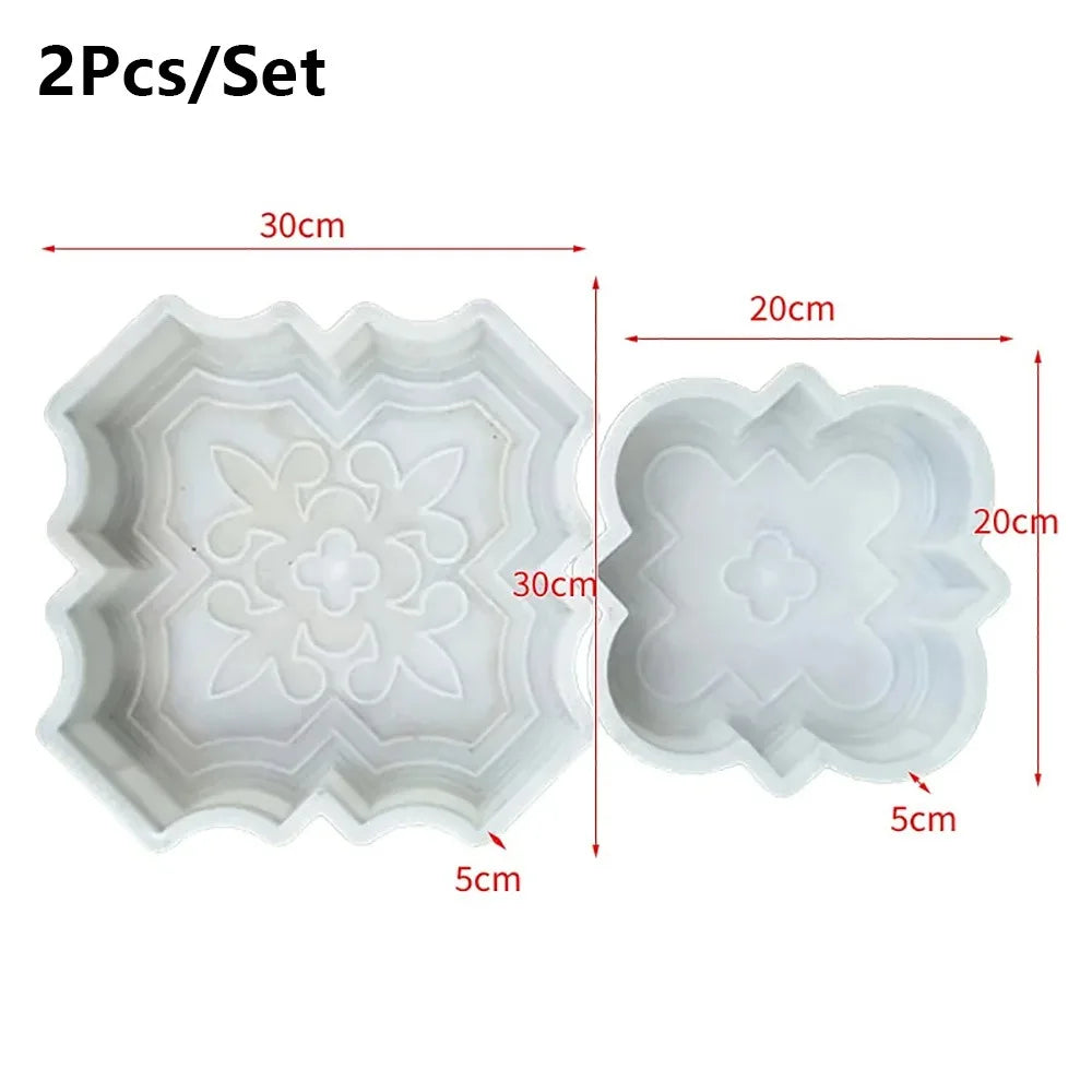 2Pcs/Set 30cm Paving Brick Mould Big Small Flowers Plastic Stepping Stone Paver Reusable DIY Concrete Path Maker Mold Peaceful Pleasures Health and Wellness 1