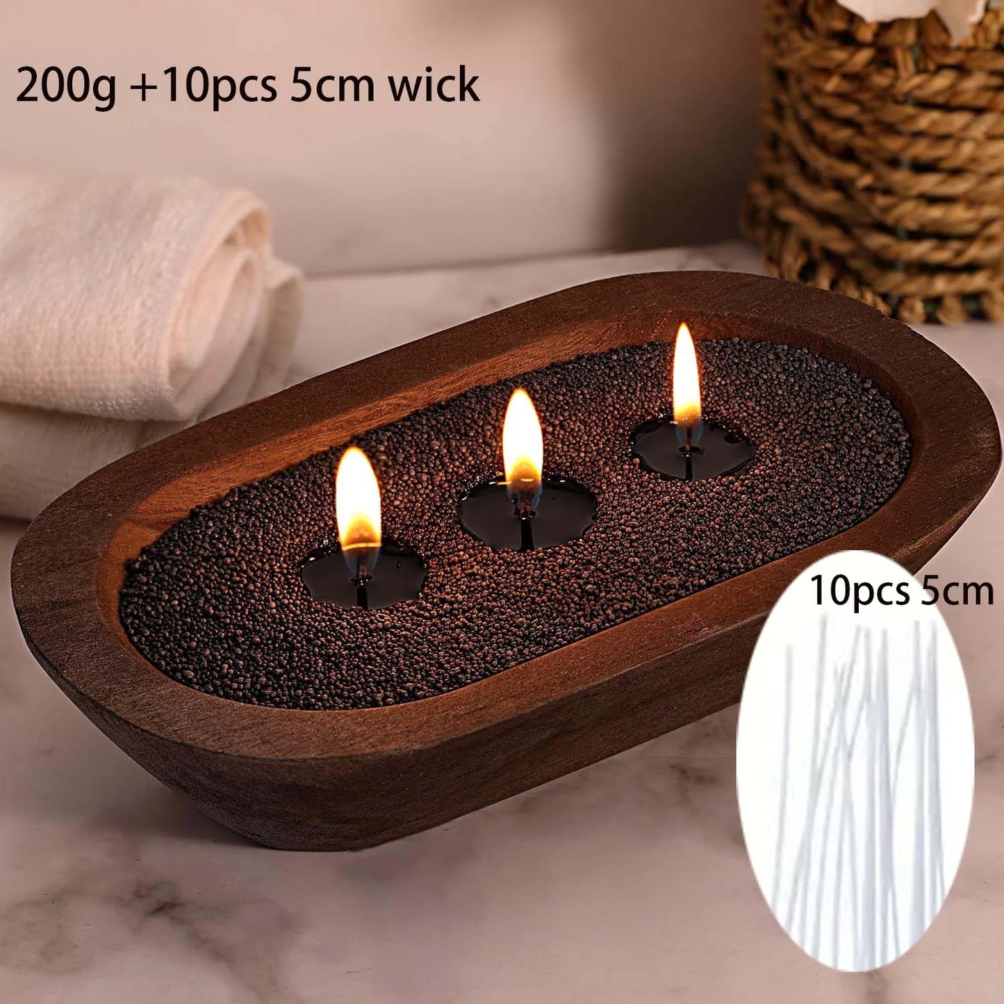 200g Pearl Candle Sand Kit – White & Black Wax Beads + 10 Wicks