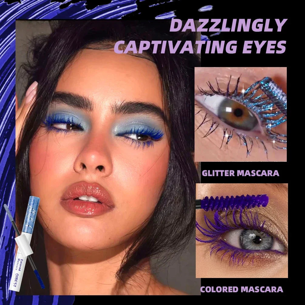 QIBEST Double Ended Colorful Mascara Eyelashes Extension Thick Curling Quick Dry Long Lasting Blue Purple White Glitter Mascara Peaceful Pleasures Health and Wellness