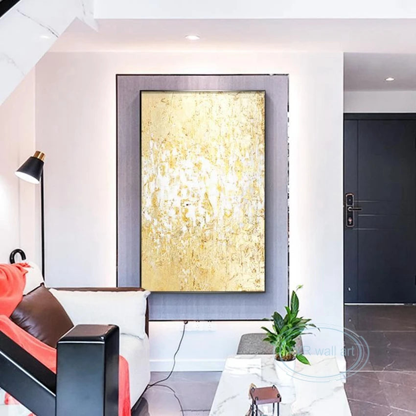 Handmade Gold Foil Abstract Oil Painting | Modern Nordic Wall Art Abstract Oil Painting Peaceful Pleasures Health and Wellness