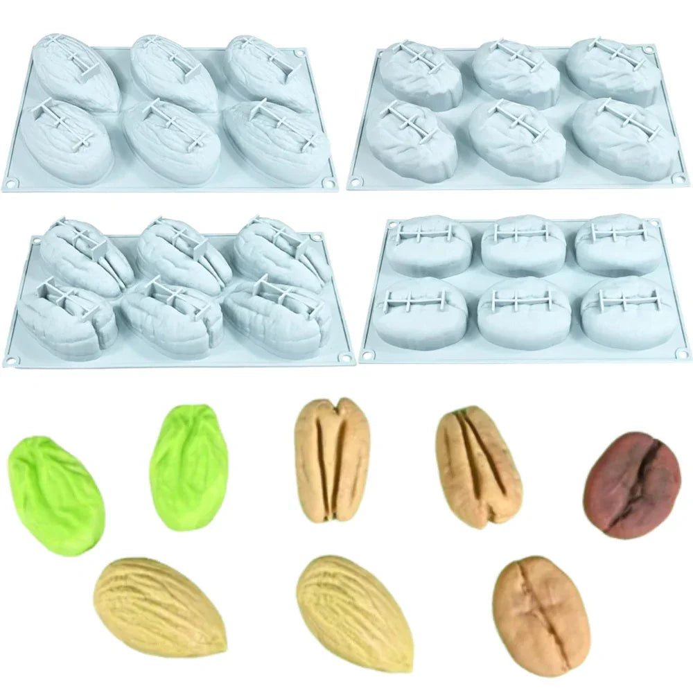 6 Cavity Nut Shaped Silicone Mold 3D Simulation Almond Pistachio Pecan Coffee Bean Mould Baking Tool for DIY Mousse Cake Pudding Peaceful Pleasures Health and Wellness