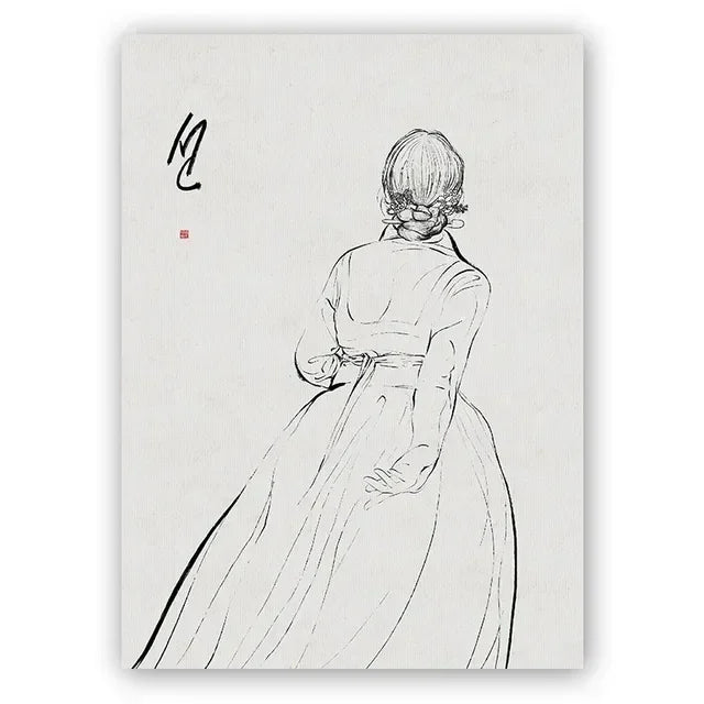 Korean Hanbok Traditional Canvas Wall Art | Vintage Asian Poster