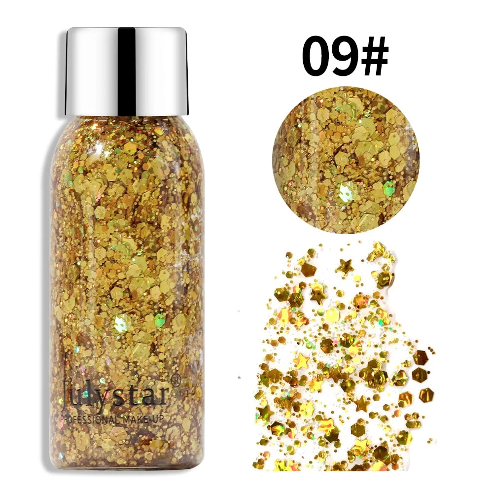 Body Glitter Sequins Gel Longlasting Liquid Face Shimmer Multicolor Eye Shadow for Party Music Festival Makeup Accessory 30ml Peaceful Pleasures Health and Wellness 09