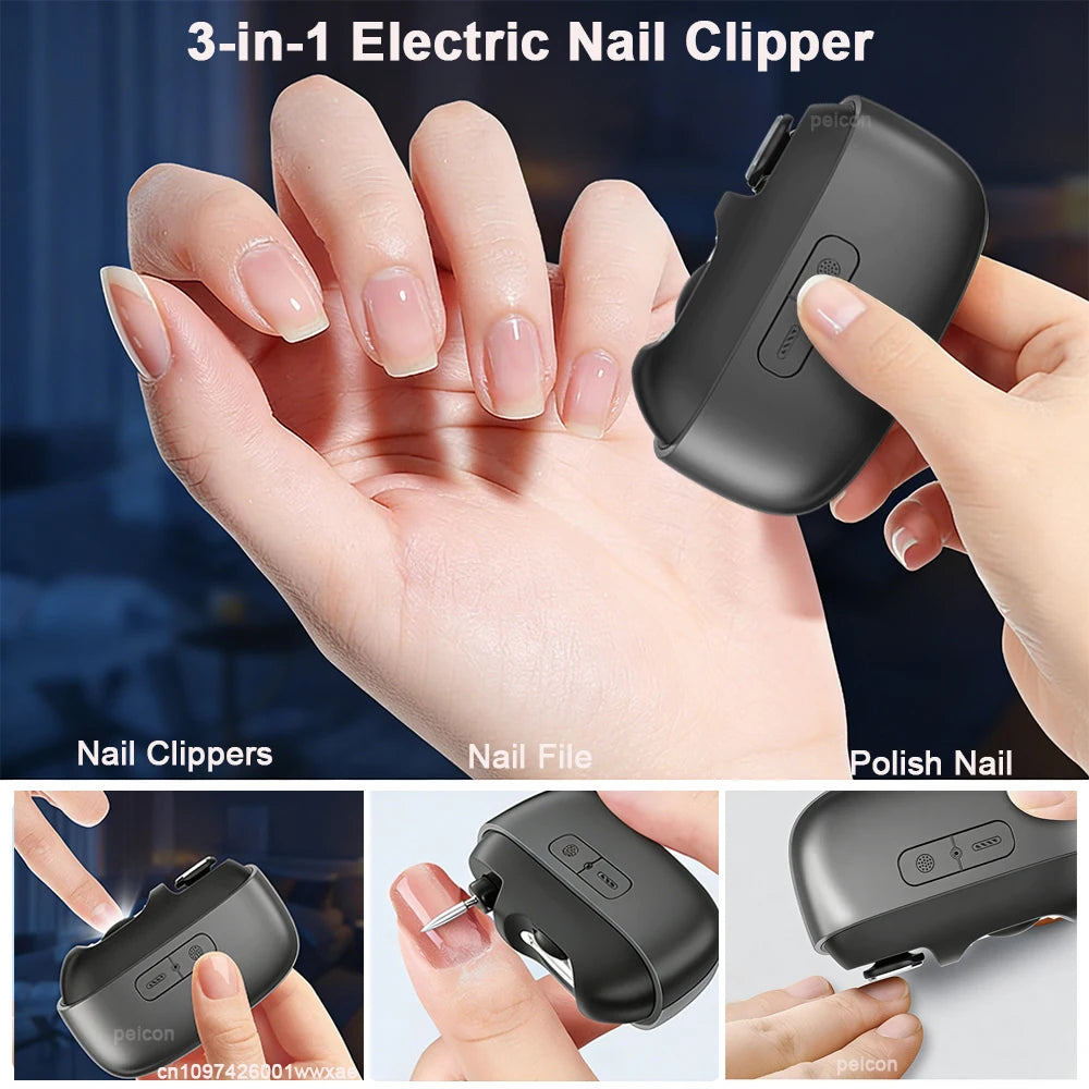 Electric Nail Clippers Automatic Electric Nail Cutter Rechargeable Portable Fingernail Clipper Polishing Grinder with Lighting Peaceful Pleasures Health and Wellness