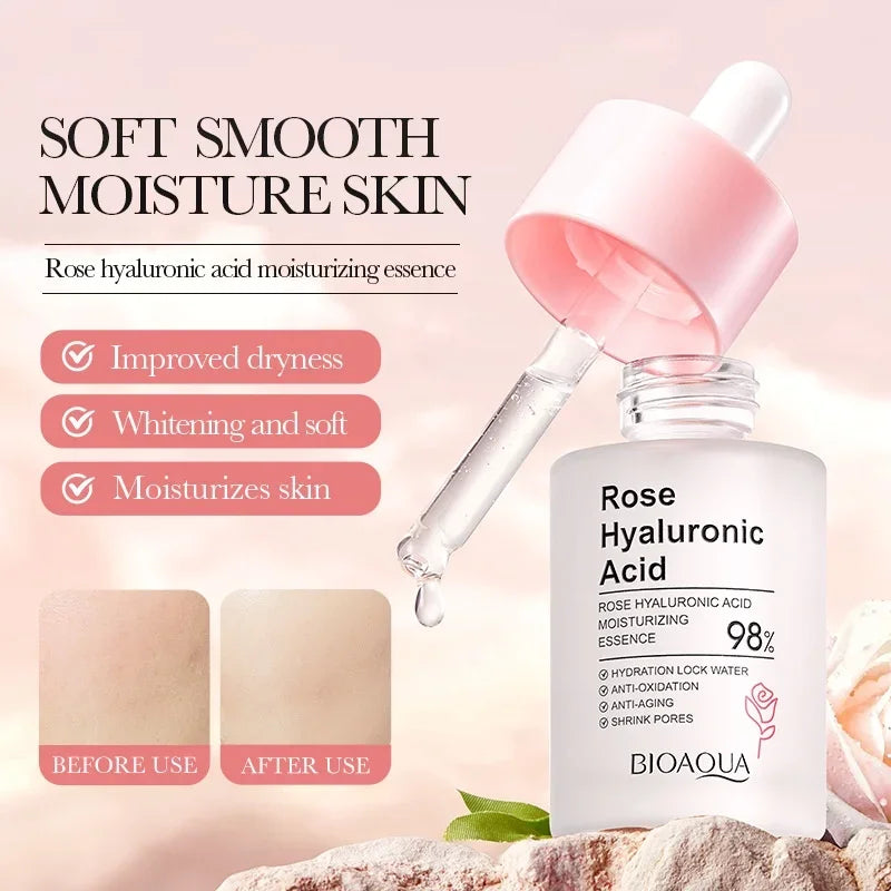 BIOAQUA Rose Hyaluronic Acid Facial Essence Moisturizing Whitening and Improving Dry Skin 30ml Peaceful Pleasures Health and Wellness Essence
