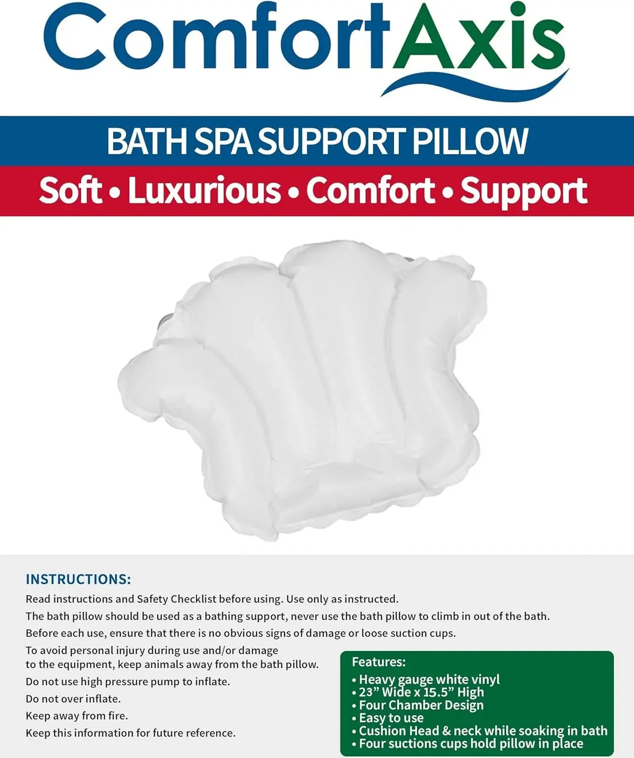Luxury Spa Bath Pillow with Suction Cups, White Shell Design for Ultimate Relaxation Peaceful Pleasures Health and Wellness