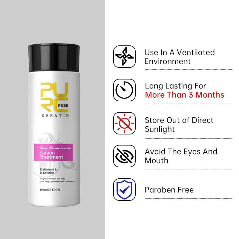 PURC Keratin Treatment Shampoo Conditioner Hair Straightening Products Smoothing Repairing Hair Mask Curly Hair Straighten Care Peaceful Pleasures Health and Wellness