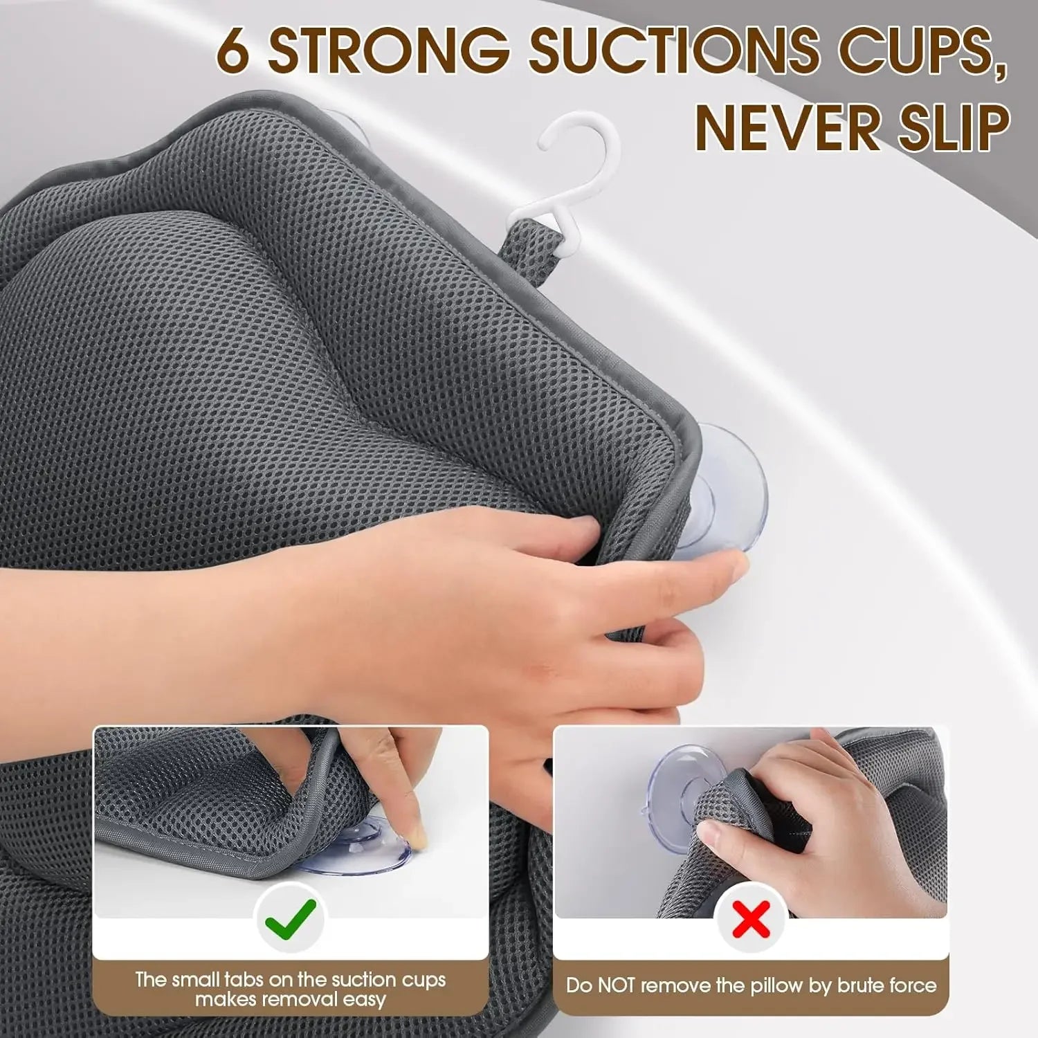 Breathable Mesh Bathtub Pillow with 6 Suction Cups for Head, Neck & Shoulder Support - Fits Any Tub Peaceful Pleasures Health and Wellness