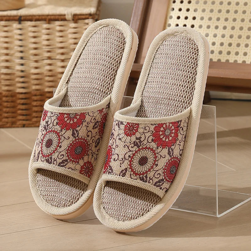 Summer Linen Indoor Slippers | Breathable EVA House Slides Indoor House Slippers Peaceful Pleasures Health and Wellness RD 42-43