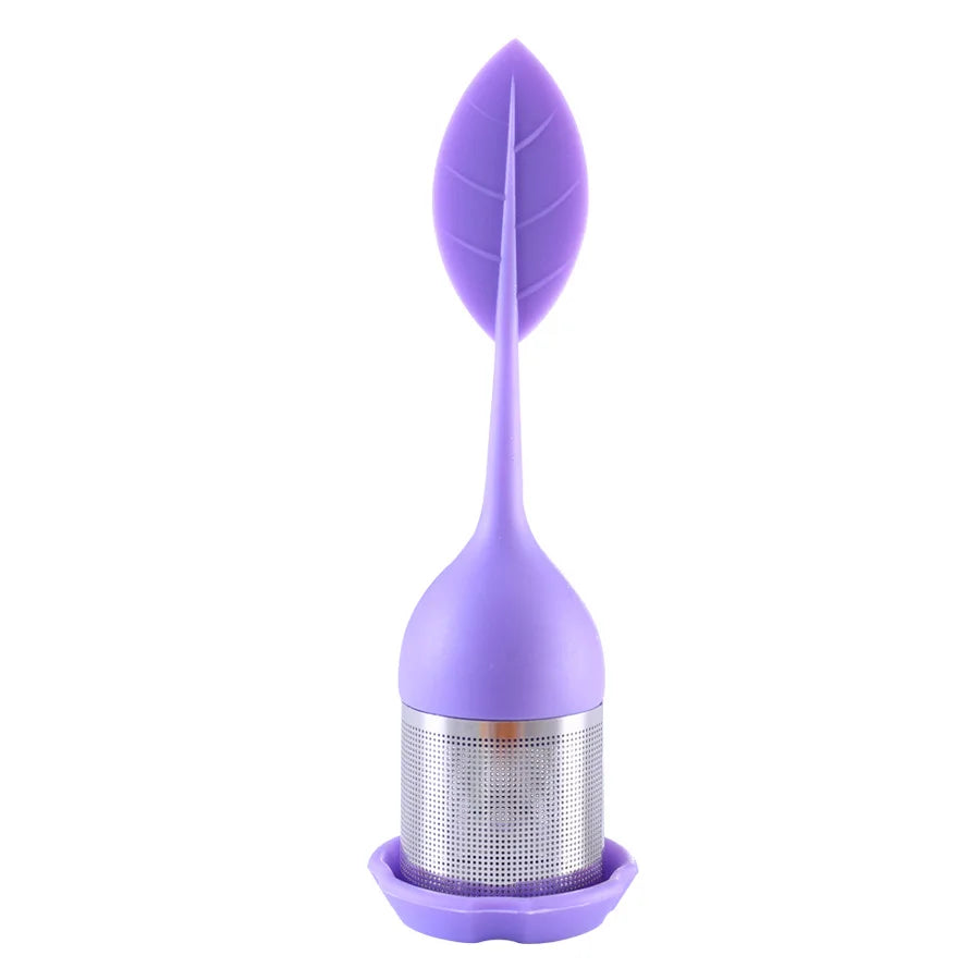 Tea Infuser - Stainless Steel Fine Mesh Tea Filter with BPA-Free Silicone Leaf Handle and Drip Tray for all Loose Leaf Tea Peaceful Pleasures Health and Wellness PURPLE