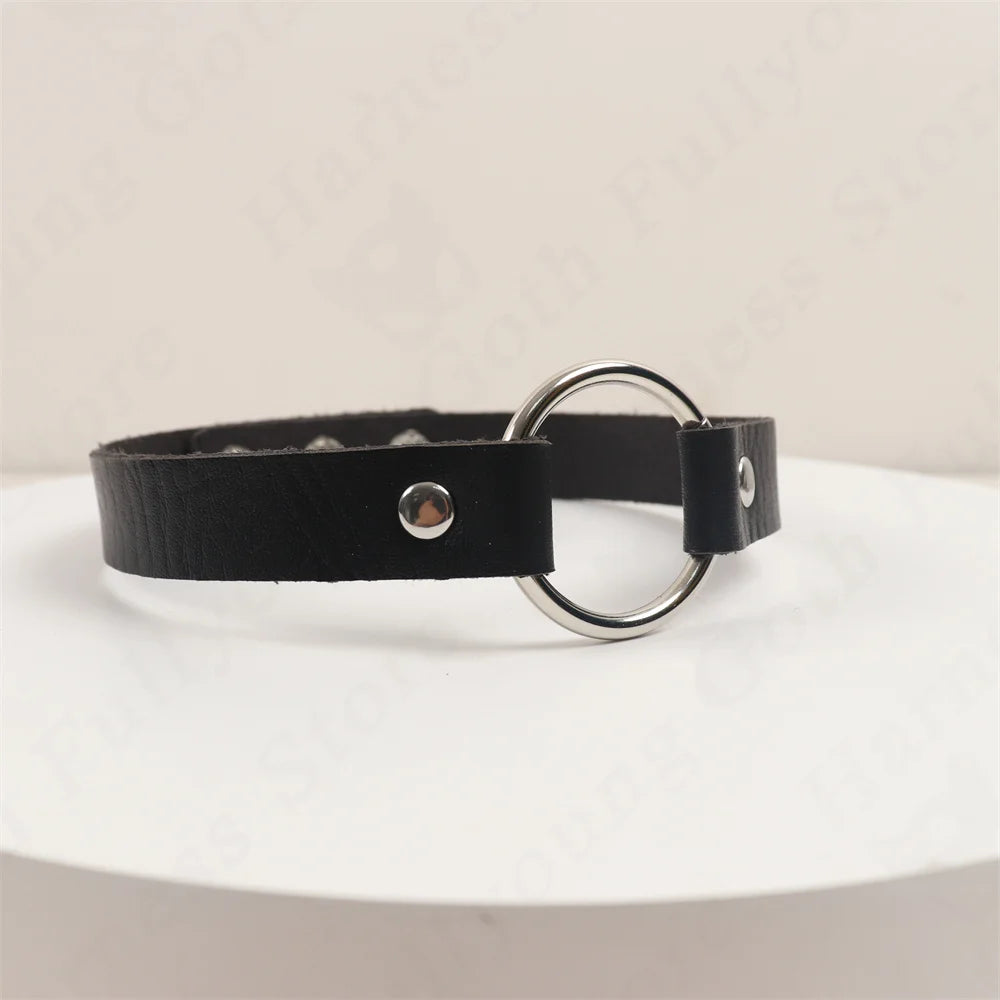 Woman Black Punk Choker Collar Necklace Pu Leather Goth Rivets