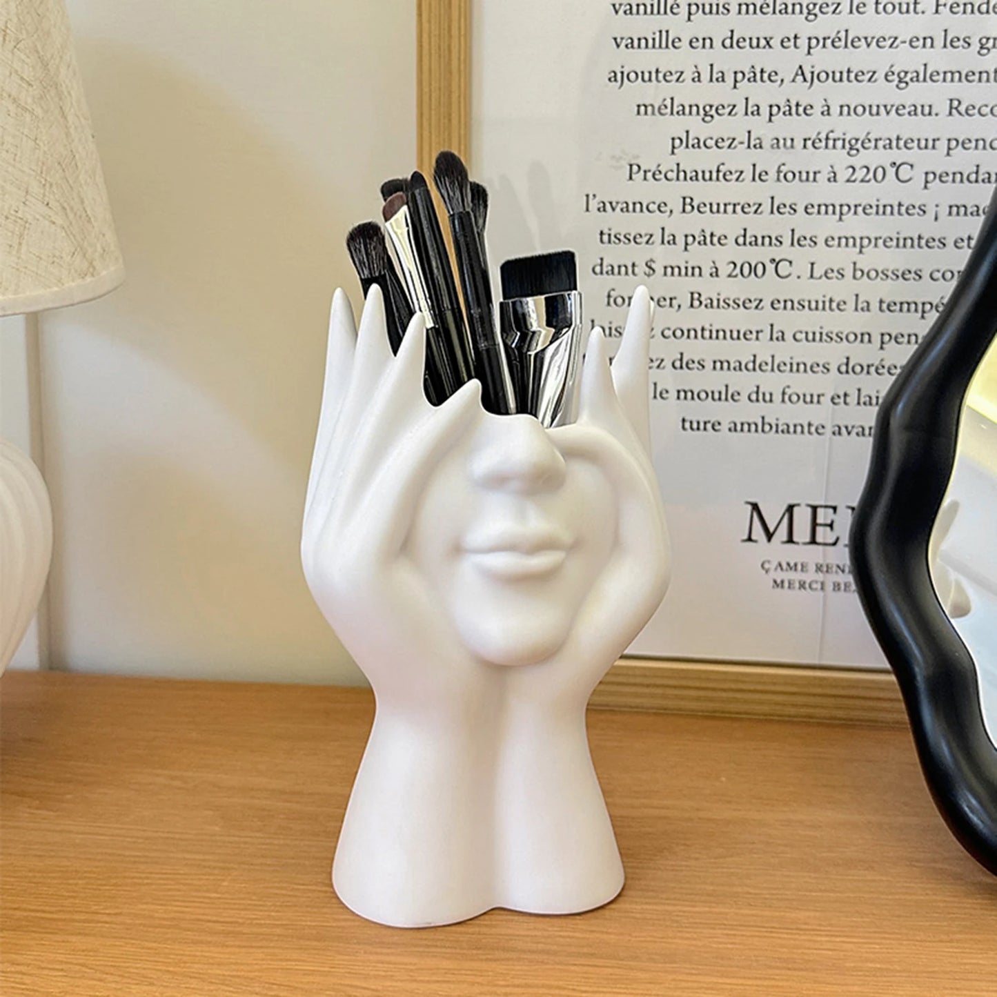Creative Human Body Art Makeup Brush Holder Office Desk Pen Holder Gift for Family Coworkers for Vanity Dresser Office Peaceful Pleasures Health and Wellness