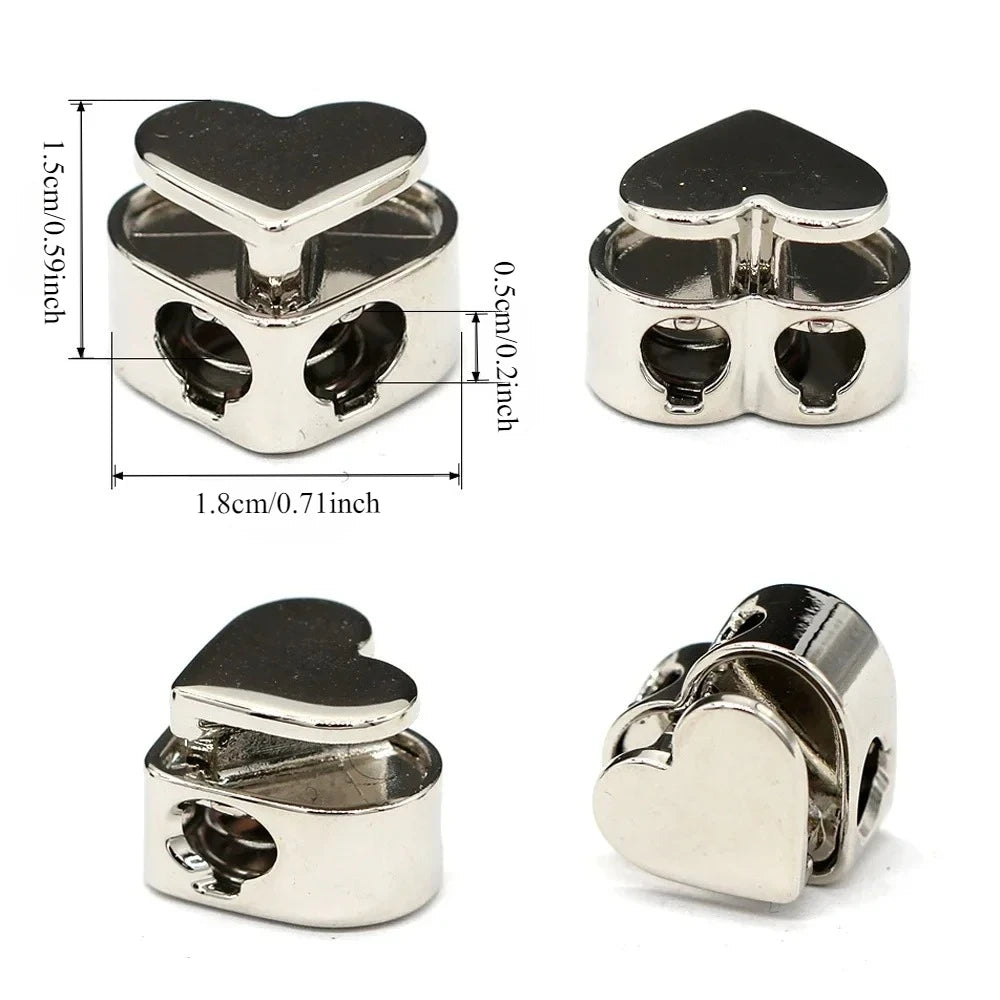 5-Pack Heart Shape Metal Cord Locks | Rope Stopper Clasps Cord Lock Clasps Peaceful Pleasures Health and Wellness silver
