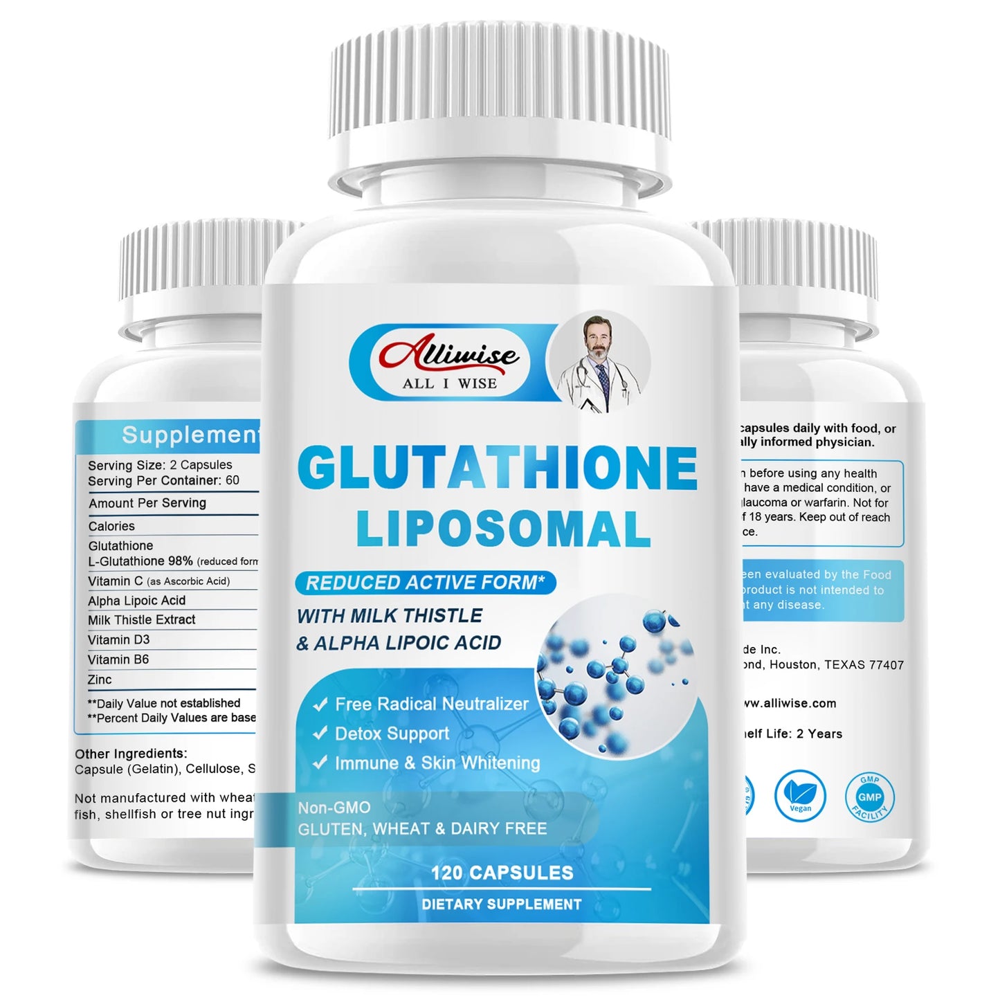 Alliwise Glutathione Capsules – Antioxidant & Skin Clarity Supplement Dietary Supplement Peaceful Pleasures Health and Wellness