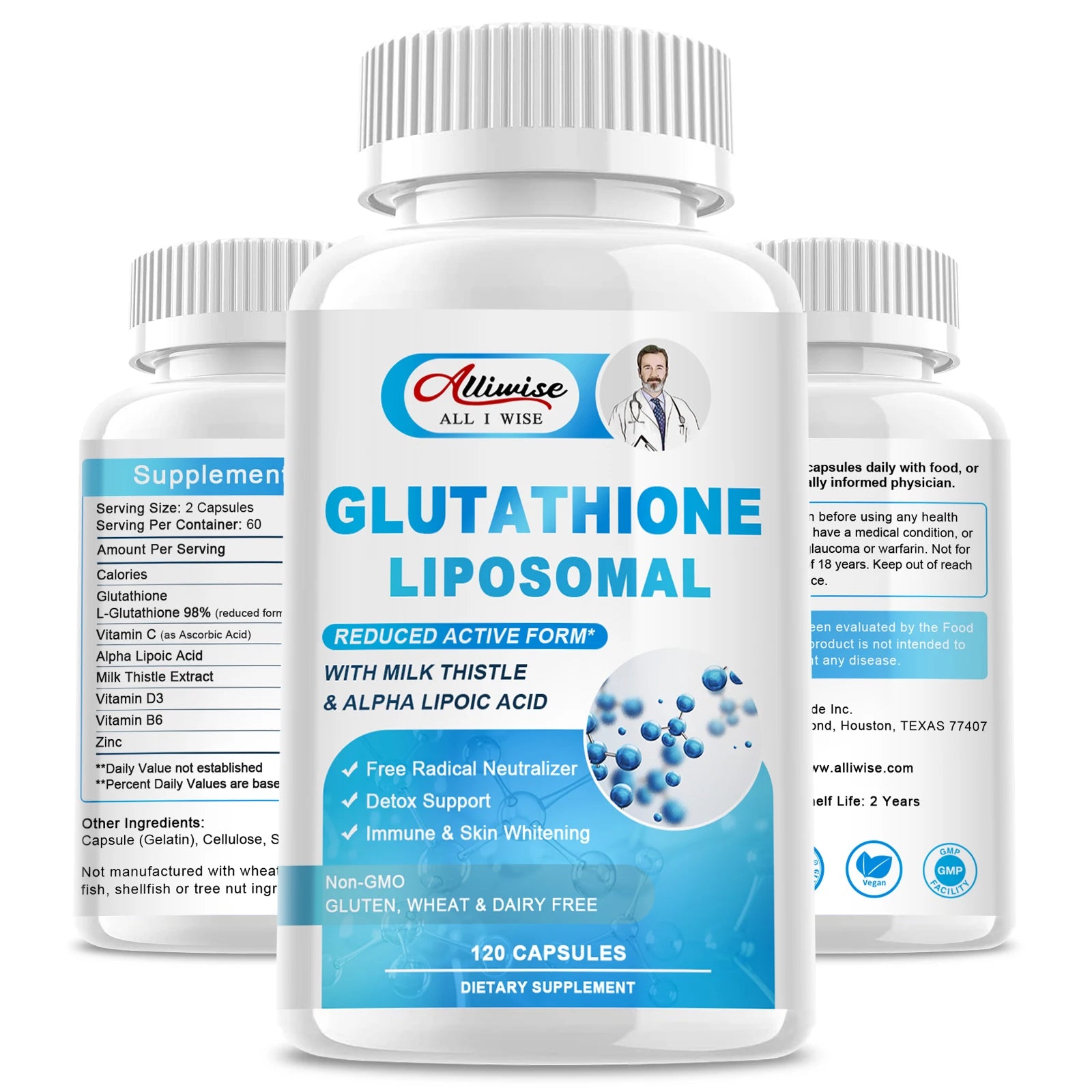 Alliwise Glutathione Capsules – Antioxidant & Skin Clarity Supplement Dietary Supplement Peaceful Pleasures Health and Wellness