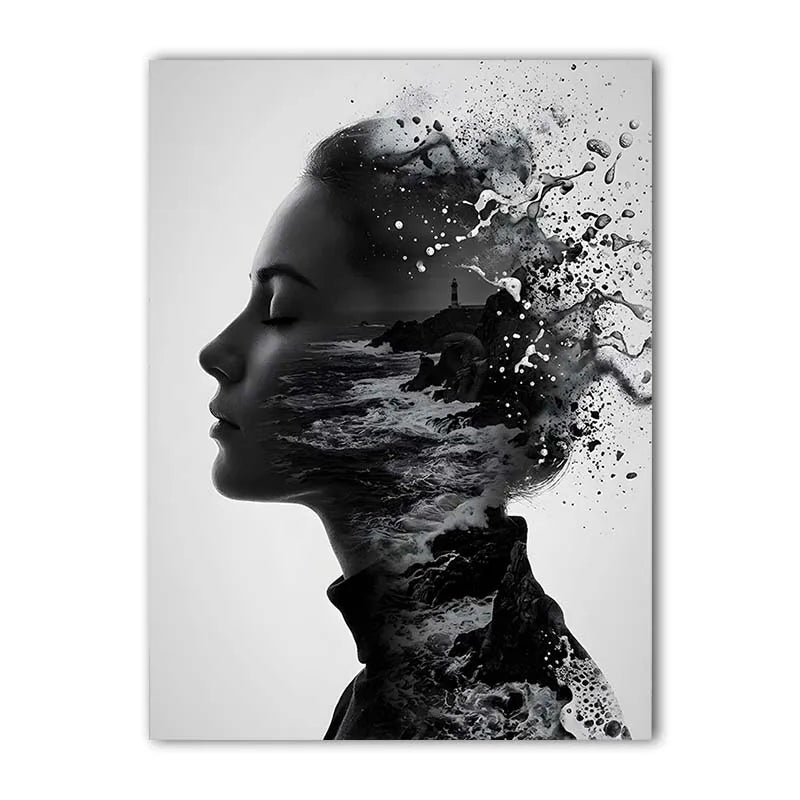 Nordic Black & White Women Canvas Wall Art | Modern Poster Canvas Wall Art Peaceful Pleasures Health and Wellness 03 21X30cm No Frame China Mainland