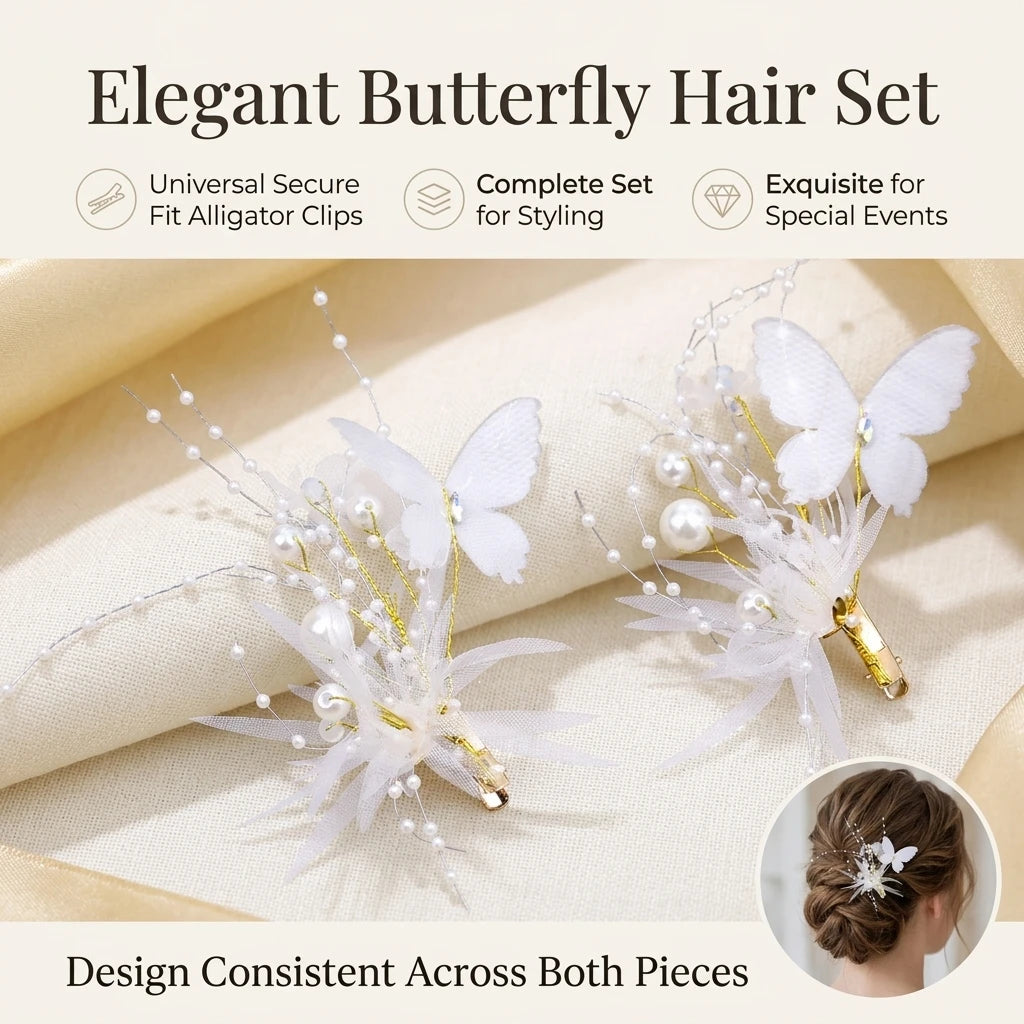 Butterfly Pearl Hairband And Clips Set Alloy Anti Allergic Elegant Design For Wedding And Daily Use Peaceful Pleasures Health and Wellness